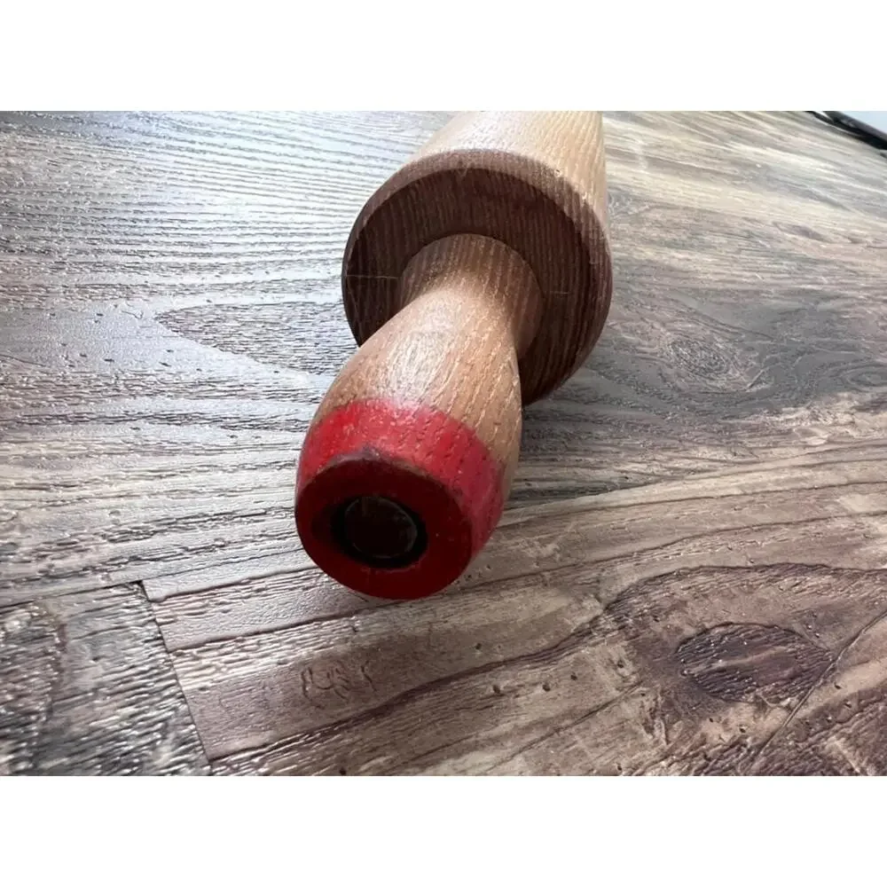 Vintage Wooden Rolling Pin with Red Handles, Rustic Farmhouse Kitchen Decor